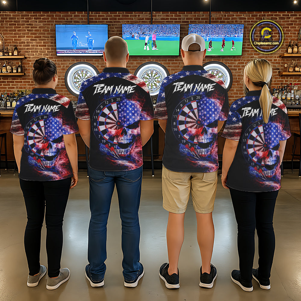 Smoke US Flag Skull Dartboard Women Darts Polo Shirt Custom Retro Patriotic Darts Jerseys NYN2550