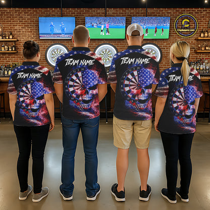 Smoke US Flag Skull Dartboard Women Darts Polo Shirt Custom Retro Patriotic Darts Jerseys NYN2550