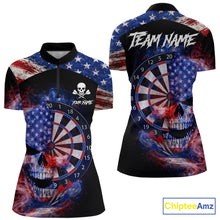 Load image into Gallery viewer, Smoke US Flag Skull Dartboard Women Darts Quarter-Zip Shirt Custom Retro Patriotic Darts Jerseys NYN2550