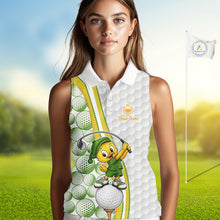 Load image into Gallery viewer, Funny Duck Golfer Polos Sleeveless Outfits Yellow And Green Golf Jerseys For Women, Best Mens Golf Shirts NYN3317