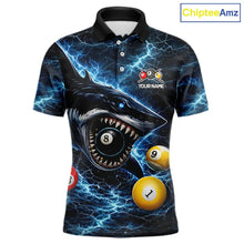 Load image into Gallery viewer, Thunder Blue Funny Shark Play Pool 8 Ball Men's Billiard Shirt Custom Billiard Team League Attire NYN2558