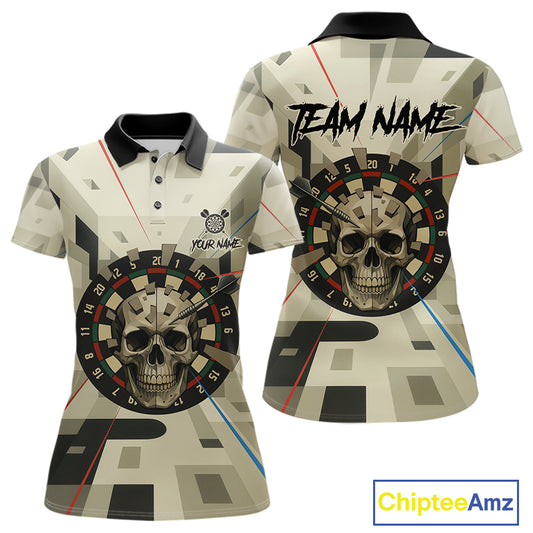 Geometric Dartboard Beige Skull Custom Women Polo Dart Shirt Gifts For Dart Players NYN1767