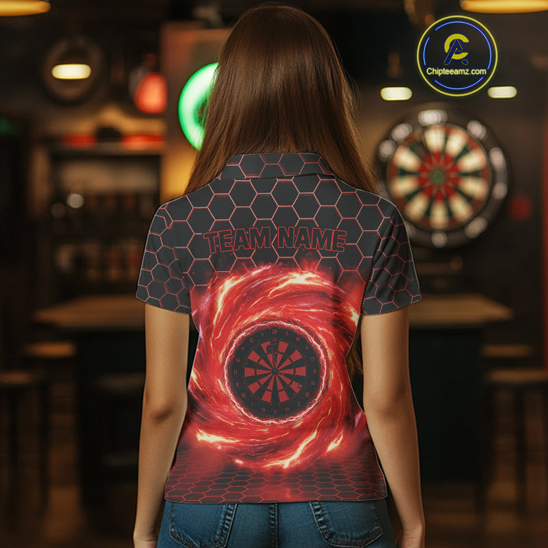 Black & Red Storm Lightning Dartboard Custom Women Polo Dart Shirt Halftone Dart Jerseys NYN1775