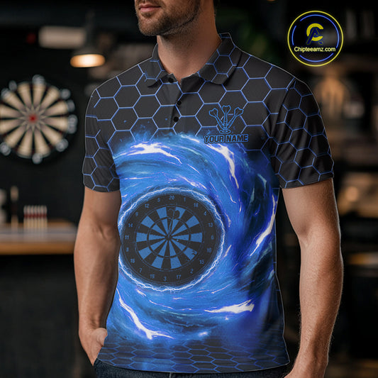 Black & Blue Storm Lightning Dartboard Custom Mens Polo Dart Shirt Halftone Dart Jerseys NYN1776