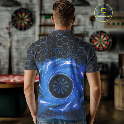 Black & Blue Storm Lightning Dartboard Custom Mens Polo Dart Shirt Halftone Dart Jerseys NYN1776