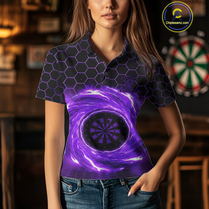 Black & Purple Storm Lightning Dartboard Custom Women Polo Dart Shirt Halftone Dart Jerseys NYN1777