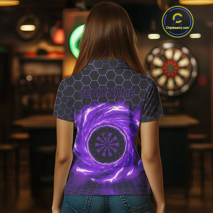 Black & Purple Storm Lightning Dartboard Custom Women Polo Dart Shirt Halftone Dart Jerseys NYN1777