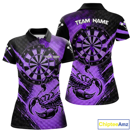 Black And Purple Grunge Scorpion Custom Funny Darts Polo Shirts Women Dart Team Jerseys NYN2274