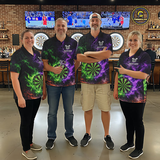 Green And Purple Flames Dartboard & Arrow Women Darts Team Shirt Personalized Dart Quarter-Zip Jerseys NYN2572