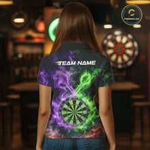 Load image into Gallery viewer, Green And Purple Flames Dartboard &amp; Arrow Women Darts Team Shirt Personalized Dart Polo Jerseys NYN2572