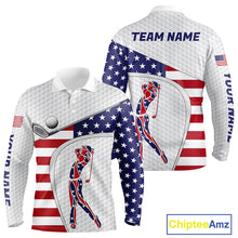 Load image into Gallery viewer, American Flag Patriot Personalized Golf White Mens Golf Polo Shirts Custom Name Golf Gifts NYN3148