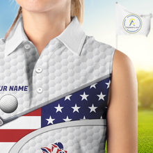 Load image into Gallery viewer, American Flag Patriot Personalized Golf White Womens Golf Sleeveless Polo Shirts Custom Golf Gifts NYN3148
