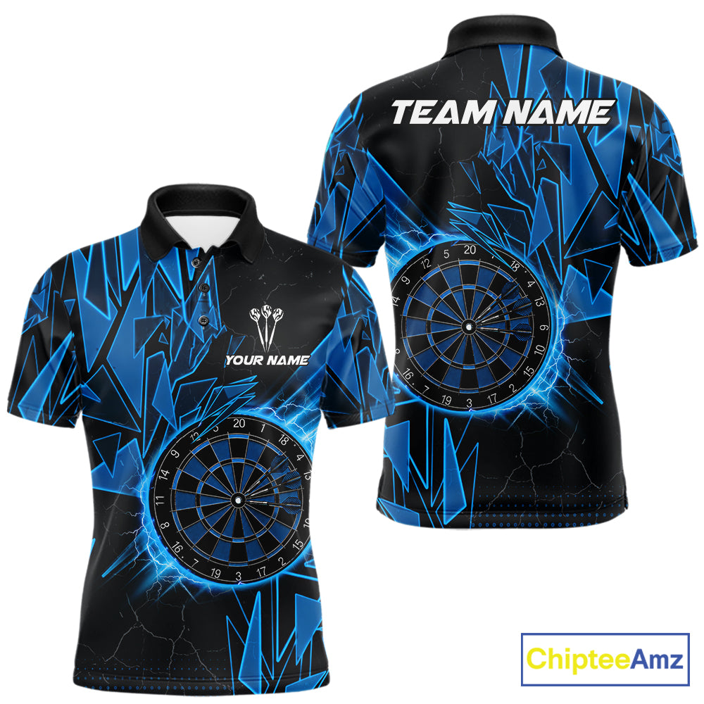 Blue broken glass dartboard lightning dart polo shirt for men custom dart jersey