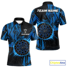Load image into Gallery viewer, Blue broken glass dartboard lightning dart polo shirt for men custom dart jersey