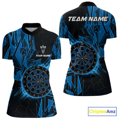 Blue broken glass dartboard lightning dart quarter-zip shirt for women custom dart jersey