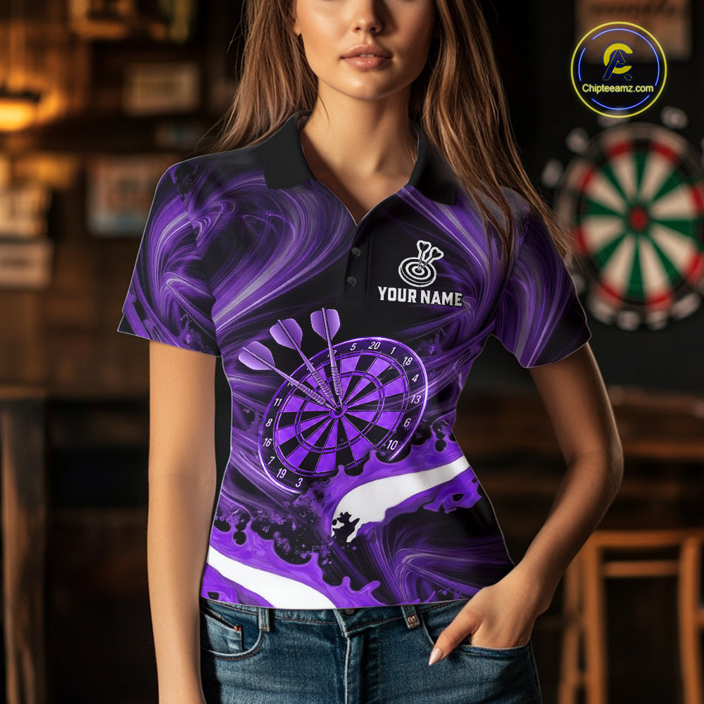 White And Purple Smoking Women Dart Polo & 1/4-Zip Shirt Custom Splatter Dart Team Clothing NYN3341