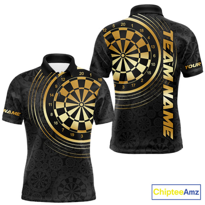 Black & Gold Gradient Dartboard Mens Dart Polo Quarter Zip Shirts Custom Team Name Dart Jerseys NYN3630