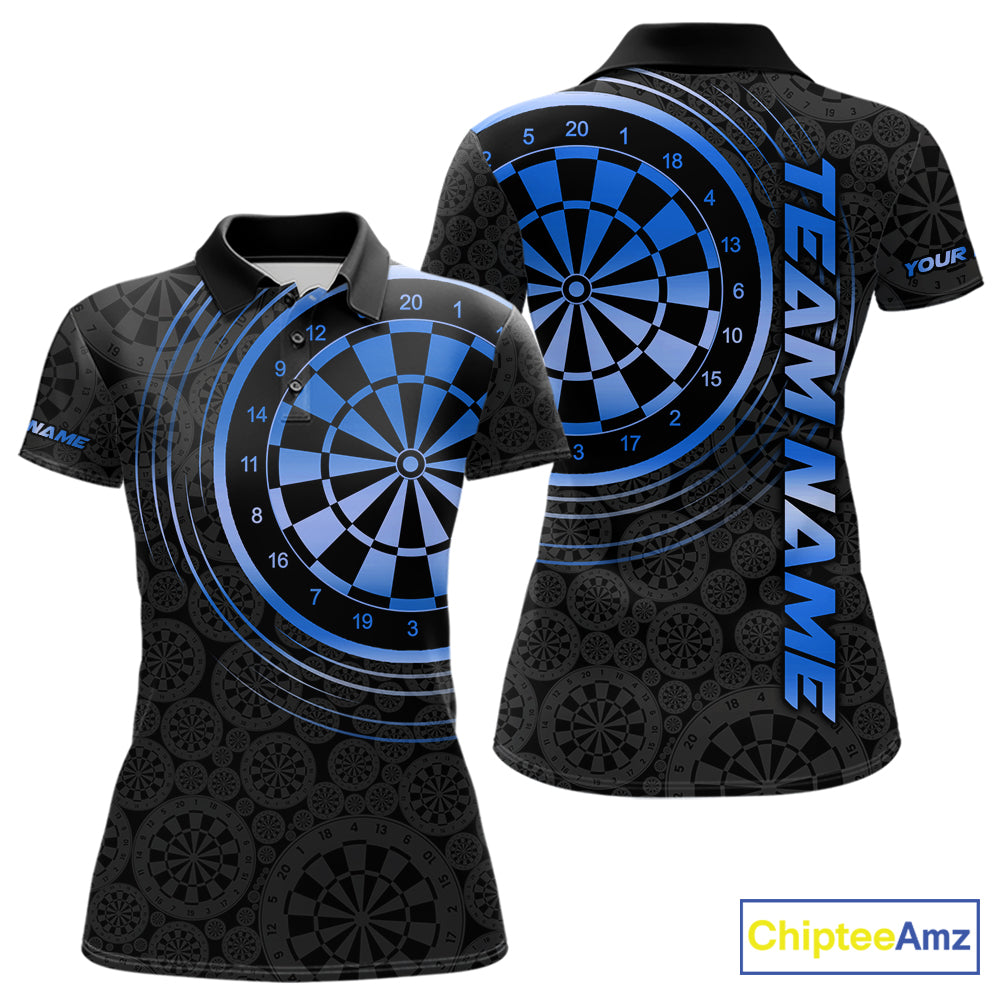 Black & Blue Gradient Dartboard Womens Dart Polo Quarter Zip Shirts Custom Team Name Dart Jerseys NYN3631