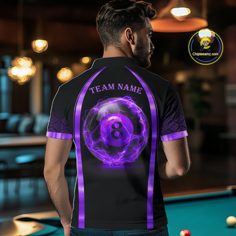 Black&Purple Thunder Lightning 8 Ball Pool Billiard Jerseys For Men Custom Billiard Team Shirt NYN3158