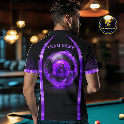 Black&Purple Thunder Lightning 8 Ball Pool Billiard Jerseys For Men Custom Billiard Team Shirt NYN3158
