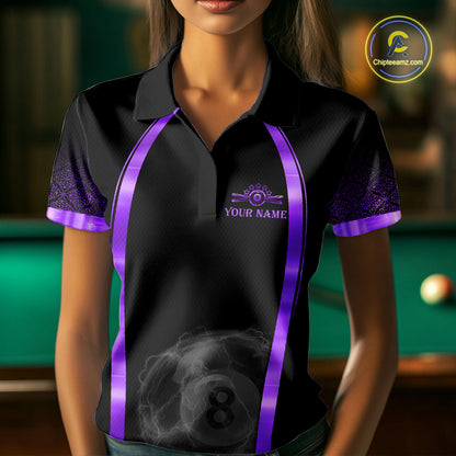 Black&Purple Thunder Lightning 8 Ball Pool Billiard Jerseys For Women Custom Billiard Team Shirt NYN3158
