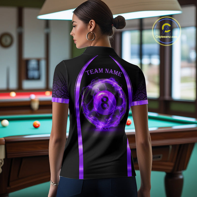 Black&Purple Thunder Lightning 8 Ball Pool Billiard Jerseys For Women Custom Billiard Team Shirt NYN3158