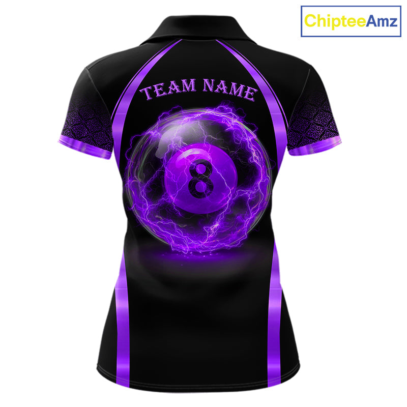Black&Purple Thunder Lightning 8 Ball Pool Billiard Jerseys For Women Custom Billiard Team Shirt NYN3158