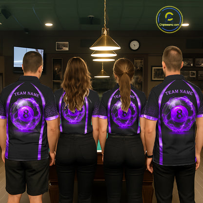 Black&Purple Thunder Lightning 8 Ball Pool Billiard Jerseys For Men Custom Billiard Team Shirt NYN3158