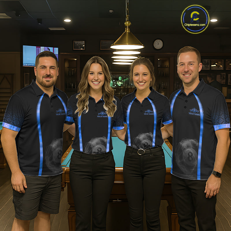 Black&Blue Thunder Lightning 8 Ball Pool Billiard Jerseys For Women Custom Billiard Team Shirt NYN3159