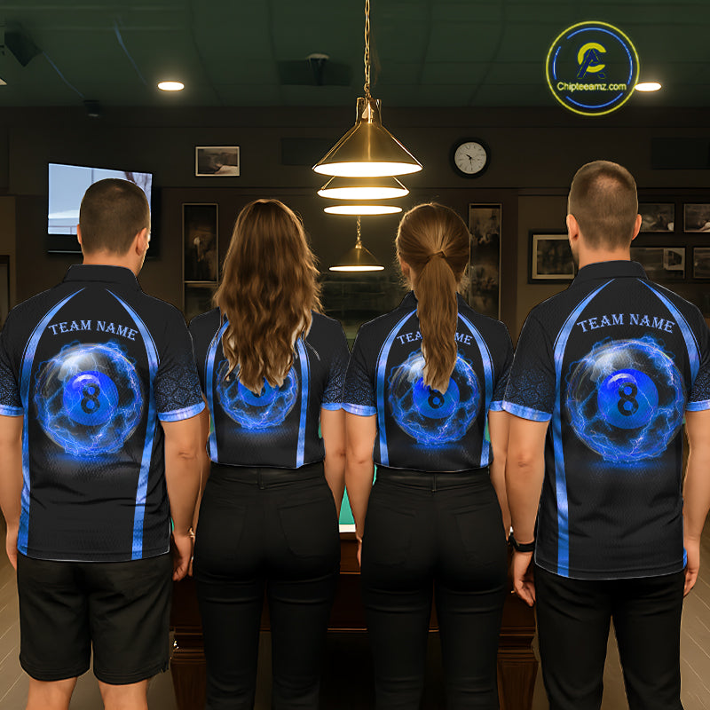 Black&Blue Thunder Lightning 8 Ball Pool Billiard Jerseys For Women Custom Billiard Team Shirt NYN3159