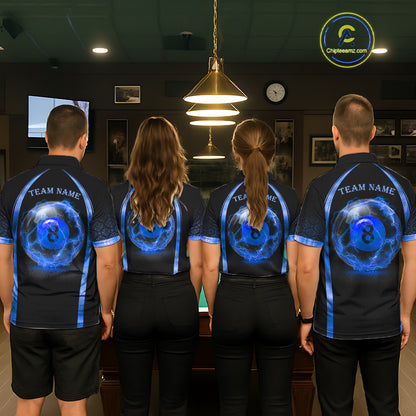 Black&Blue Thunder Lightning 8 Ball Pool Billiard Jerseys For Women Custom Billiard Team Shirt NYN3159
