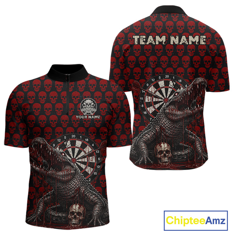 Funny Shark Blue Grunge Dartboard Custom Men's Polo Darts Shirt Skull Darts Jersey NYN1800