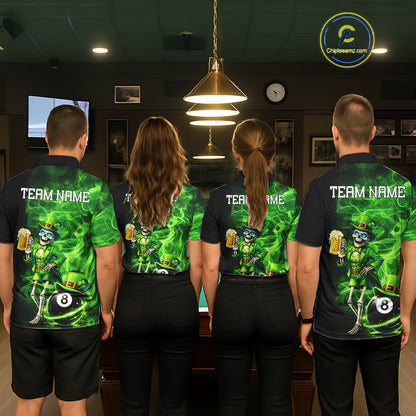 Fire Flame Shamrock Skeleton St Patrick's Day Women Billiard Shirts Custom Pool 8 Balls Billiard Attire NYN2741