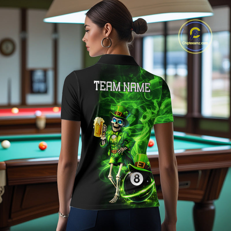 Fire Flame Shamrock Skeleton St Patrick's Day Women Billiard Shirts Custom Pool 8 Balls Billiard Attire NYN2741