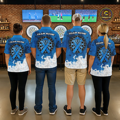 White & Blue Grunge Ribbons Pattern Prostate Cancer Dart Shirt For Women Custom Dart Team Jerseys NYN3348