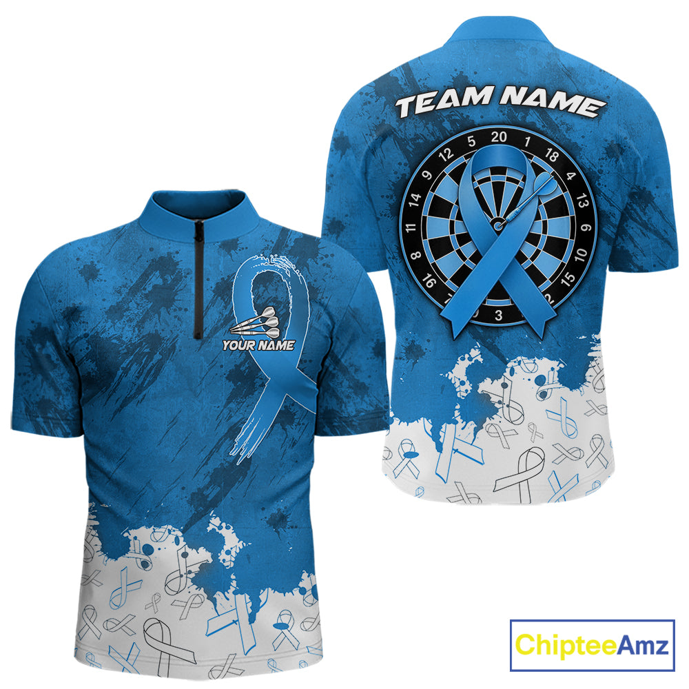 White and blue grunge ribbon dart shirt for men prostate cancer team apparel