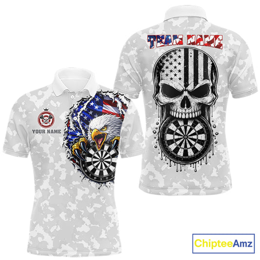 American flag skull eagle grey camo darts shirt for men patriotic outfit