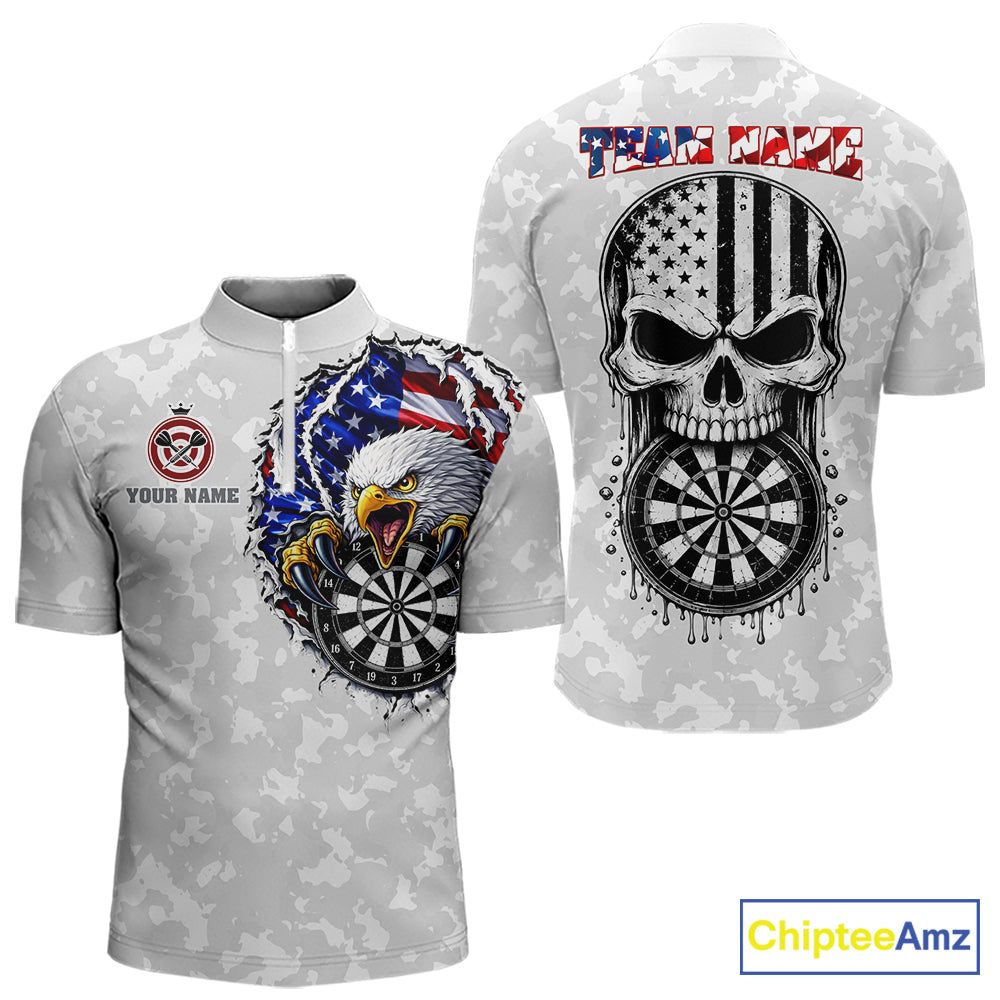 American flag skull eagle grey camo darts shirt for men patriotic outfit