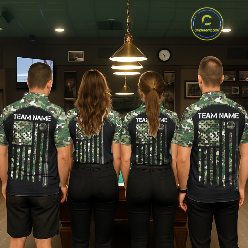 US Flag Camouflage 8 Ball Pool Billiard Polo & Quarter-Zip Custom Billiard Team Attire For Women NYN2748