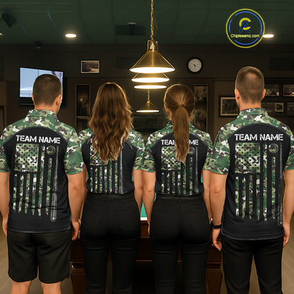US Flag Camouflage 8 Ball Pool Billiard Polo & Quarter-Zip Custom Billiard Team Attire For Women NYN2748