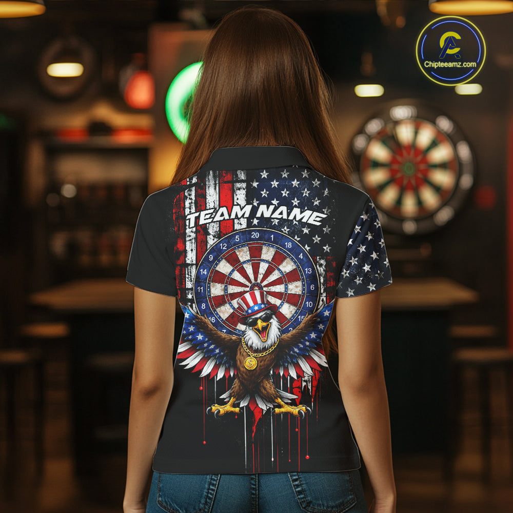 Custom Funny Rich Eagle Grunge US Flag Darts Polo Shirts For Women Patriotic Darts Team Jerseys NYN2757