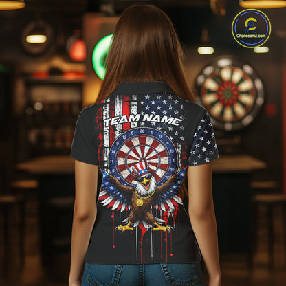 Custom Funny Rich Eagle Grunge US Flag Darts Polo Shirts For Women Patriotic Darts Team Jerseys NYN2757