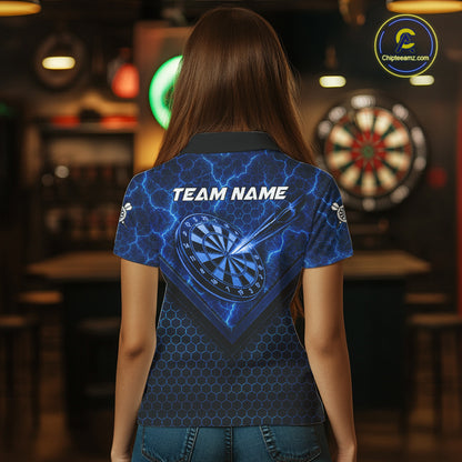 Blue Hexagon Pattern Thunder Lightning Women Darts Shirt Personalized Dart Team Jerseys For Darters NYN3164