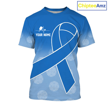 Blue ribbon pickleball tshirt for men prostate cancer pickleball apparel