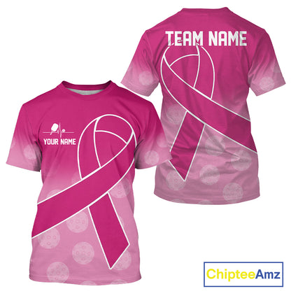 Pink ribbon pickleball tshirt for men breast cancer pickleball apparel