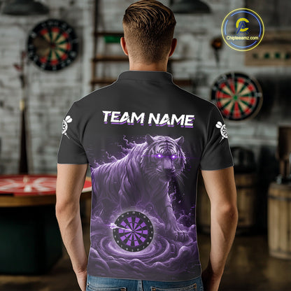 Custom Purple Smokes Funny Tiger Dartboard Men Darts Polo Shirt, Outfits Dart Jerseys NYN1810
