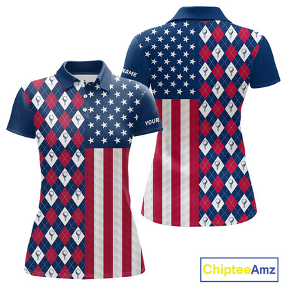 Womens American flag golf polo shirt custom golf ball argyle patriotic golf polo