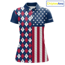 Load image into Gallery viewer, Womens American flag golf polo shirt custom golf ball argyle patriotic golf polo