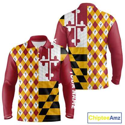 Mens Golf Polo Shirts Maryland Flag Patriotic Custom Golf Ball Argyle Pattern Mens Golf Polos NYN3382