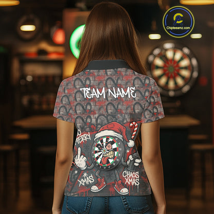 Custom Funny Dartboard Red Graffiti Christmas Darts Polo Shirt For Women, Xmas Dart Jerseys NYN1829